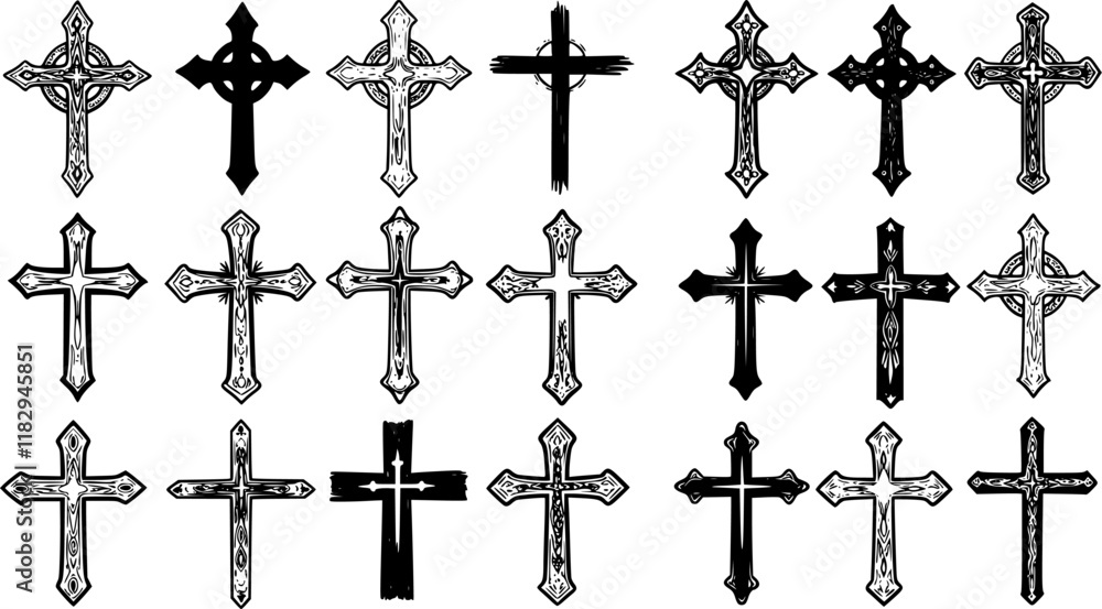 Fototapeta premium vector set Religious CROSS BUNDLE, Jesus Cross, Old Rugged Cross , Christian ,Cross , Religious , Cross ClipArt, Crosses, Catholic Cross, Silhouette Cross, Faith Cross