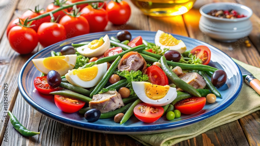 Coastal Niçoise Salad: Luxurious Smooth Seed Photography - Harmonious Aura, Fresh Ingredients, Vibrant Colors, Mediterranean Diet Coastal Niçoise Salad: Luxurious Smooth Seed Photography - Harmonious Aura, Fresh Ingredients, Vibrant Colors, Mediterranean Diet