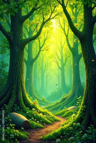 Nature's canvas painted with hues of green and gold, nature, branchy
