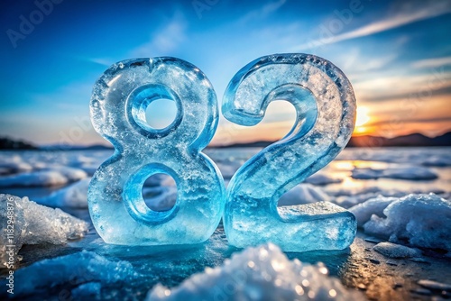 Frozen Number 82: Icy Winter Texture Stock Photo photo