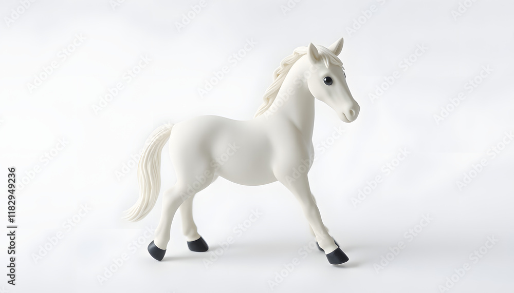 Fototapeta premium White horse isolated on white background, craft clay. isolated with white highlights