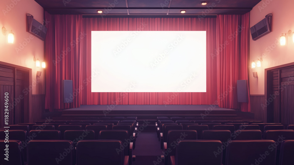 Obraz premium cinema room with blank screen and red curtain 