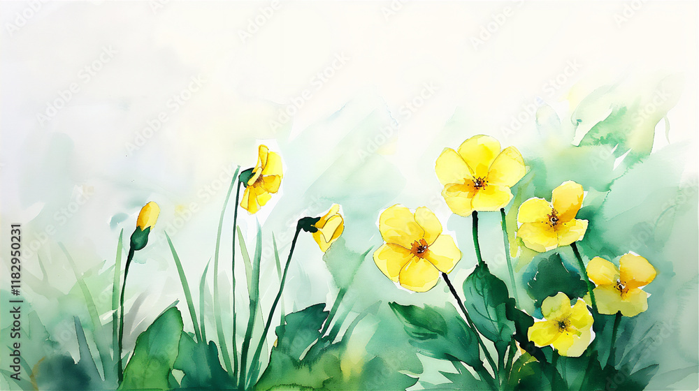 Fototapeta premium Flowers frame and pattern in water colour art version 51