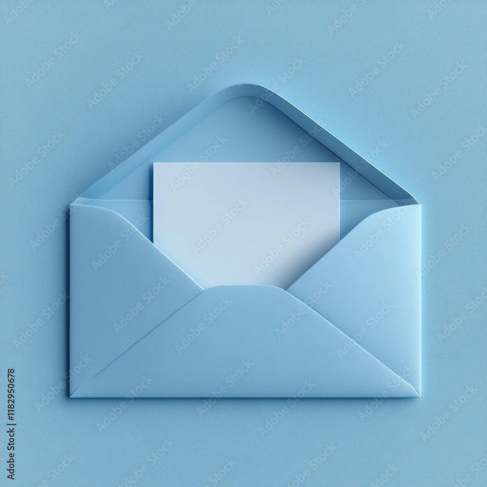 Open blue envelope with blank white letter inside on pastel blue background minimalist design tranquil illustration Open blue envelope with blank white letter inside on pastel blue background minimalist design tranquil illustration