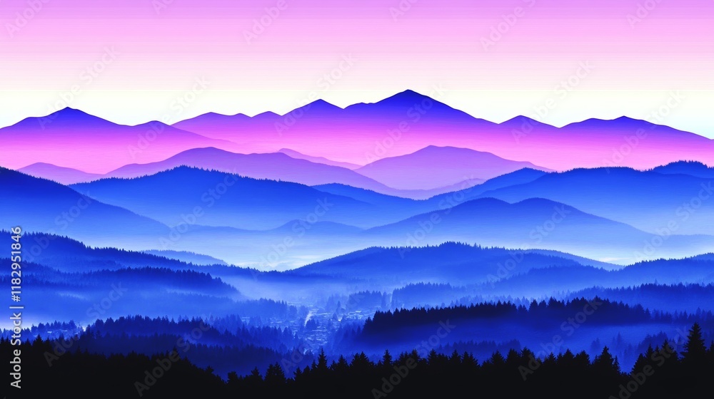 Fototapeta premium Serene Blue Mountains Misty Dawn Landscape