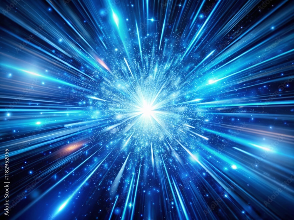 Fototapeta premium Futuristic Blue Hyperspace Jump: Abstract 3D Render of Dynamic Star Explosion
