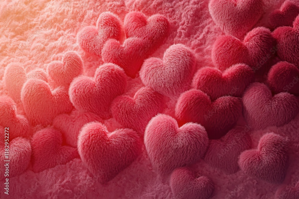 Colorful fluffy hearts scattered on a textured surface create a warm and inviting atmosphere for romantic celebrations or festive occasions