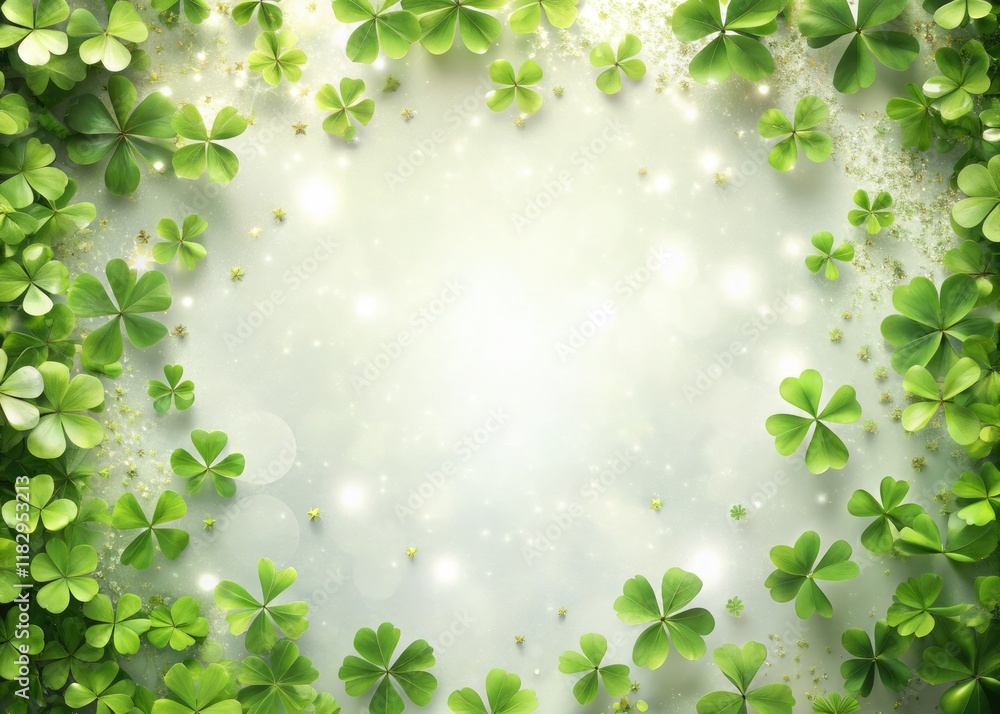 A festive white St. Patrick's Day background features an abstract shamrock border and Celtic knot frame, perfect for spring holiday decor. A festive white St. Patrick's Day background features an abstract shamrock border and Celtic knot frame, perfect for spring holiday decor.