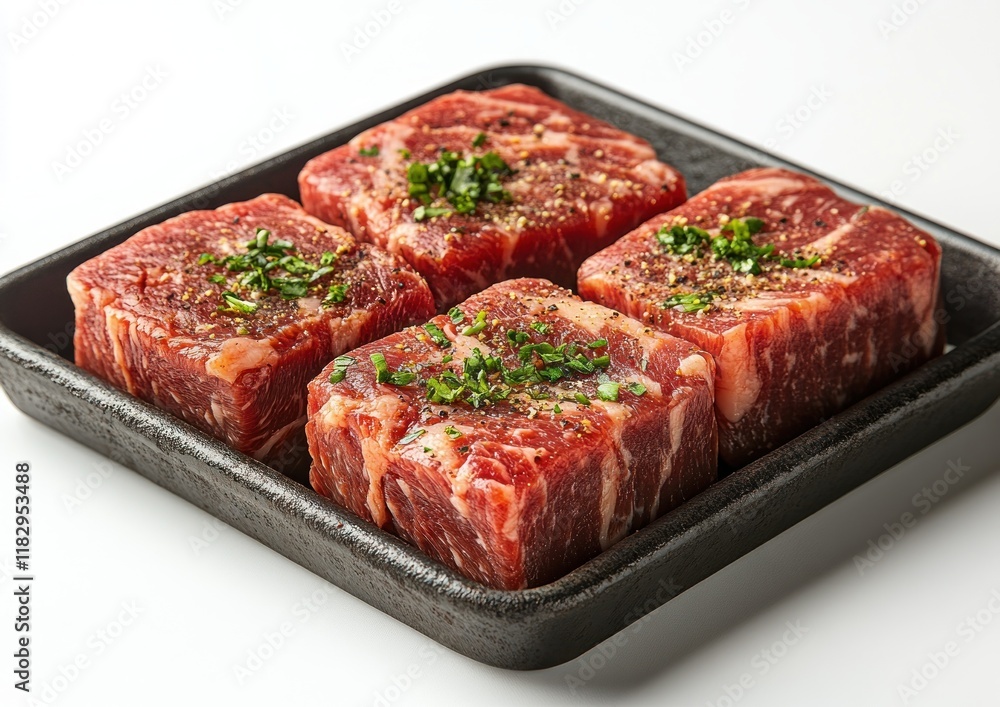 Hyper-Realistic Close-Up of Raw Beef Meat Tray with Intricate Marbling Details and Bright Studio Lighting Hyper-Realistic Close-Up of Raw Beef Meat Tray with Intricate Marbling Details and Bright Studio Lighting