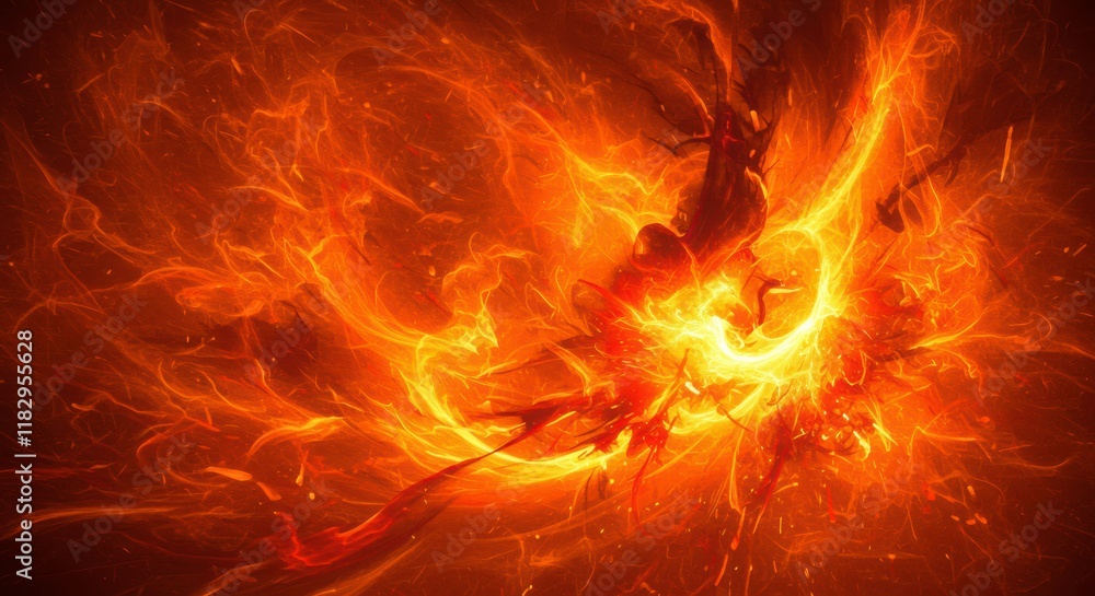 Fototapeta premium Inferno: A fiery display of vibrant orange and red hues swirls and dances, creating a dynamic and captivating abstract representation of intense heat and energy.