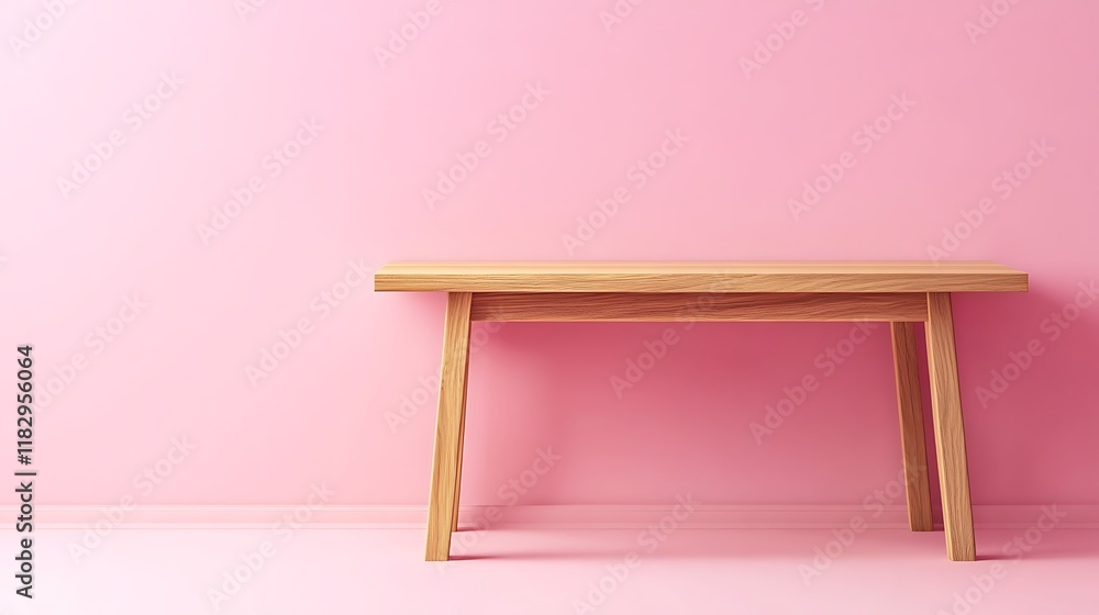 Light oak wood console table on pink background Light oak wood console table on pink background