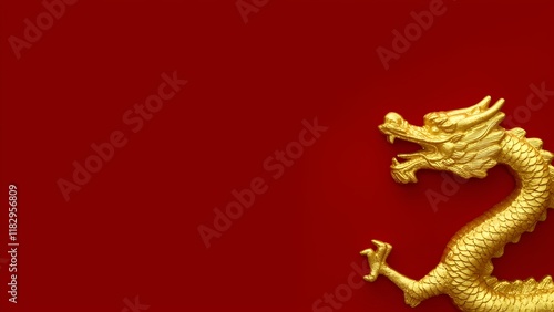 Chinese New Year celebration photo frame golden dragon on red background