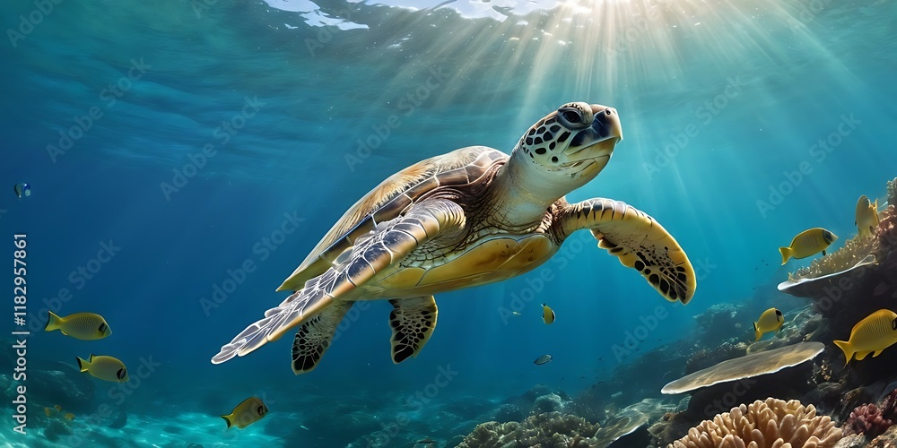 Obraz premium A sea turtle splashing in the ocean waves