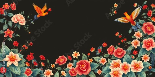 Wallpaper Mural Intricate Chinese style patterns of elegant flowers, colorful birds, and exotic plants, creating a harmonious and vibrant artistic expression, exotic, elegant, plants Torontodigital.ca