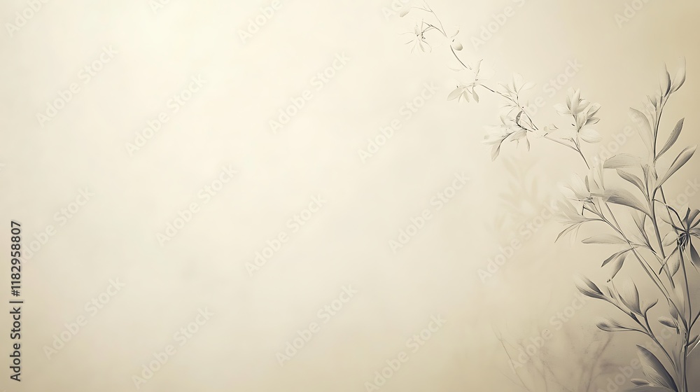 Elegant Floral Branch Design On Beige Background Elegant Floral Branch Design On Beige Background