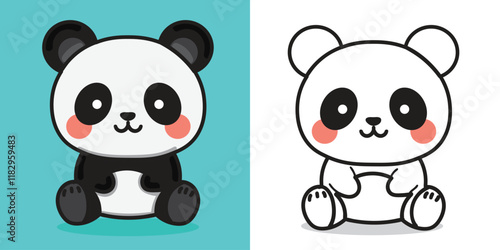 A cartoon baby panda doll illustration for coloring book element or design element photo