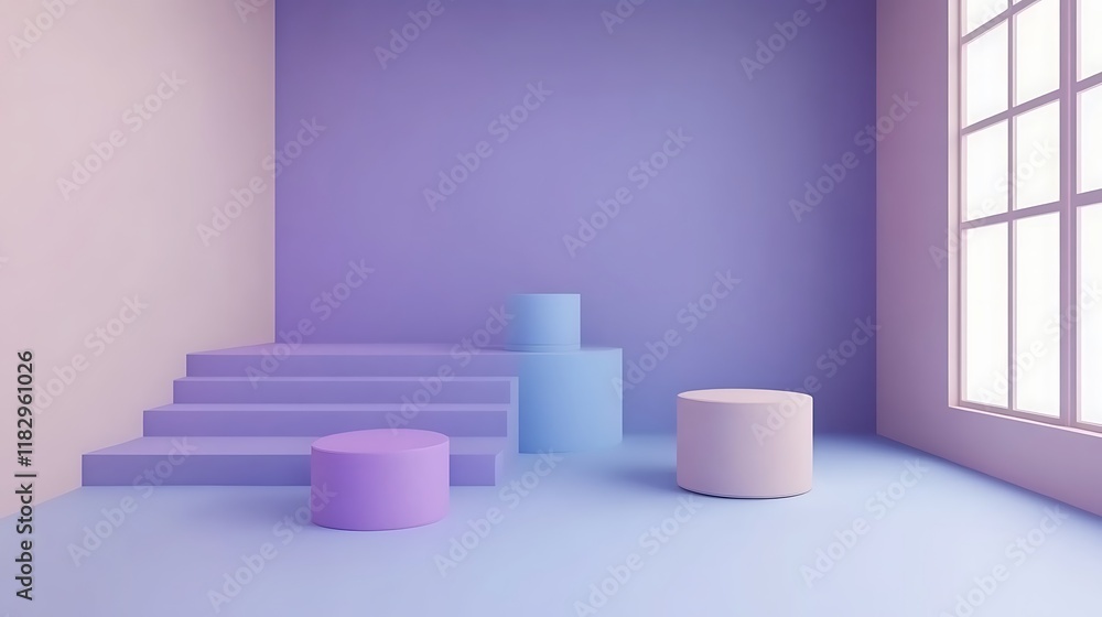 Pastel Room Scene With Cylinders And Steps Pastel Room Scene With Cylinders And Steps