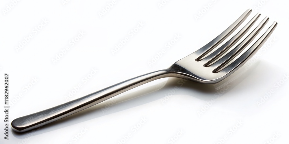 Gleaming Stainless Steel Fork on White: Isolated Culinary Utensil Stock Photo Gleaming Stainless Steel Fork on White: Isolated Culinary Utensil Stock Photo