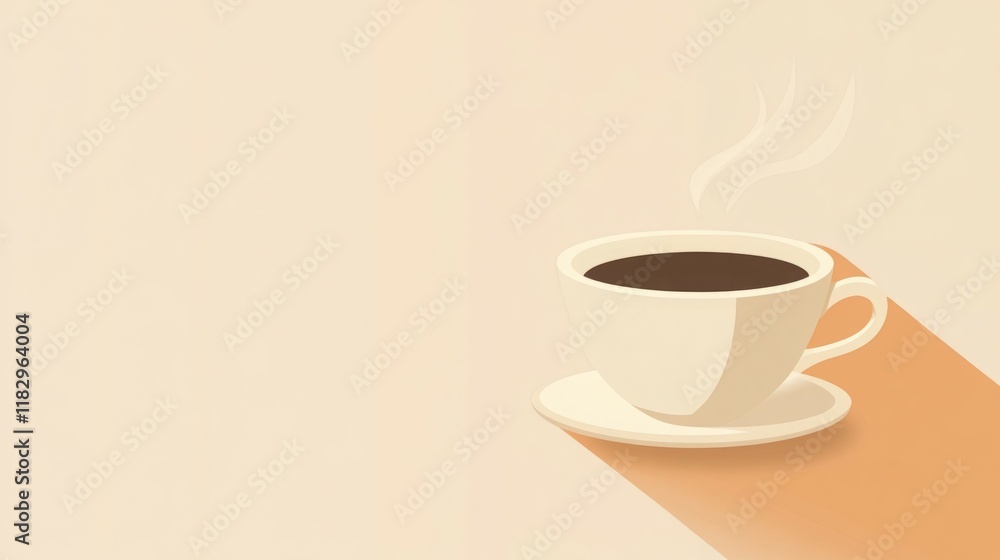 Obraz premium Warm cup of coffee on a beige background. Simple, minimalist design.