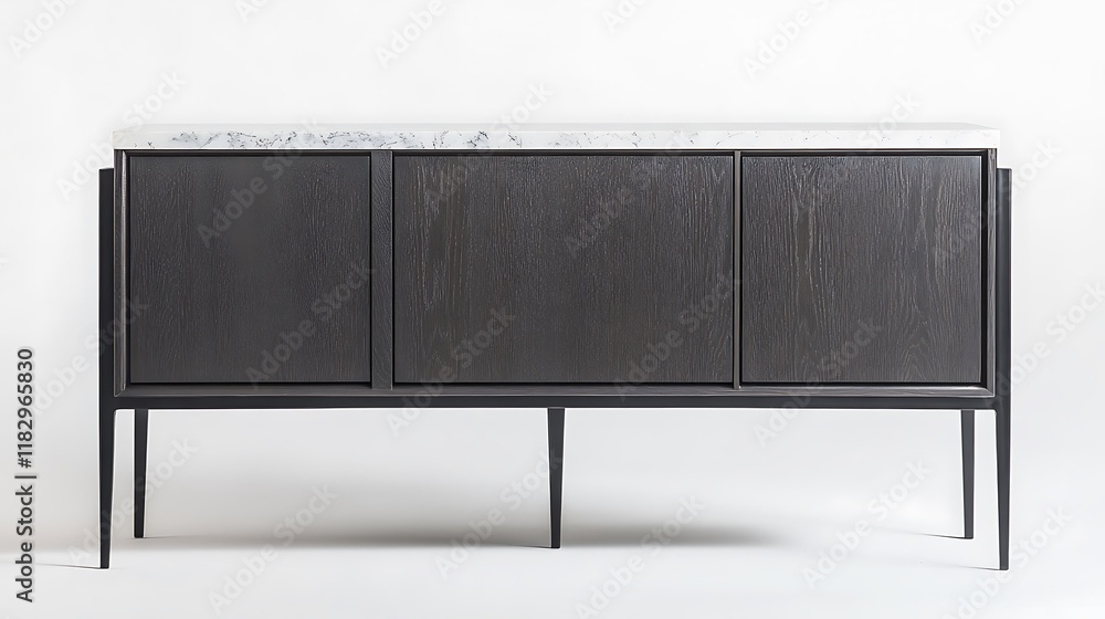 Matte black console with marble top Matte black console with marble top