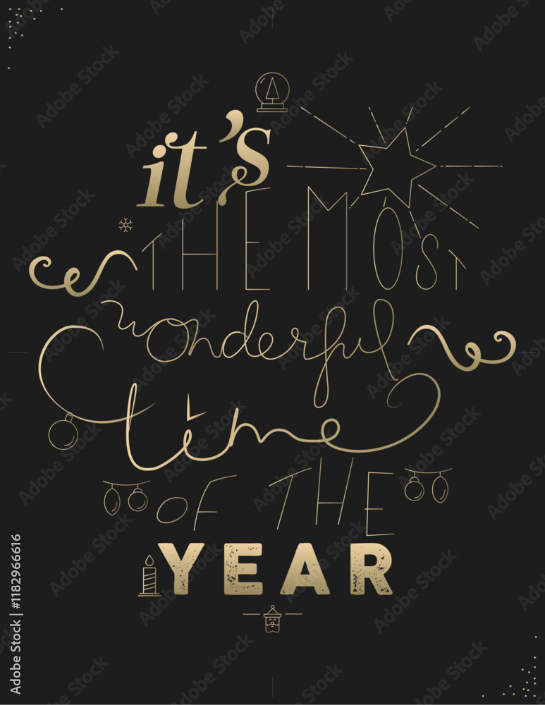 Obraz premium hand drawn lettering of christmas wonderful time of the year gold type