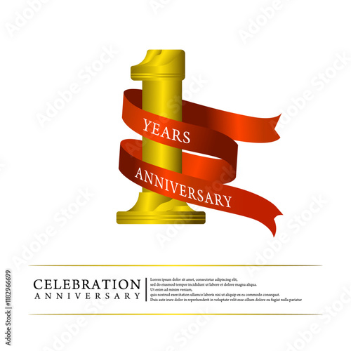 number one Gold award with red ribbon on a white background. one year anniversary