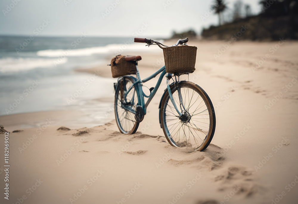 Fototapeta premium bicycle bike olated cycle sport white cycling wheel sea retro travel blue sky transportation vintage summer biking