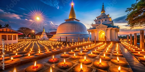Golden Candles Illuminate Ancient Ruwanwelisaya Dagaba, Anuradhapura, Sri Lanka - 4K Stock Photo