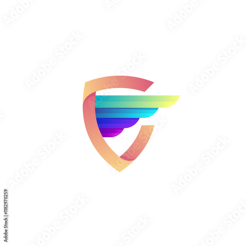 Shield logo and wing design colorful, security icons