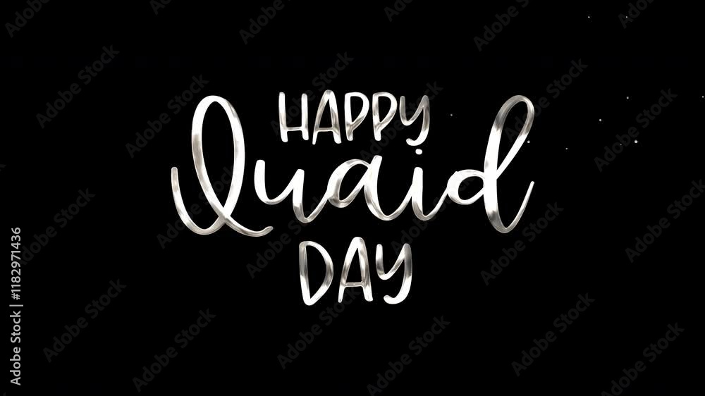Animated lettering Happy Quaid Day proclamation with scattered specks; ideal for Quaid Day greeting cards, social media posts, or invitations. Animated lettering Happy Quaid Day proclamation with scattered specks; ideal for Quaid Day greeting cards, social media posts, or invitations.