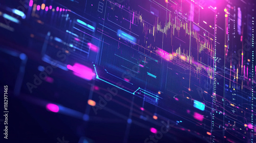 achievement graph arrow growth and development technology. stock market trading investment on blue dark background. vector illustration fantastic hi-tech digital.