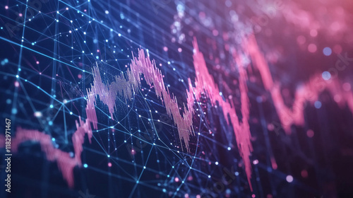 business arrow up growth technology on grid line dark blue background. graph stock market trading investment. chart trend profit income. vector illustration fantastic hi-tech design.