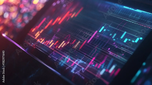 business investment trading stock growth on tablet. finance forex trade candlestick technology. Economy trends graph stock market statistics. vector illustration fantastic technology.