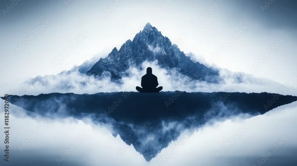 Serene Meditation by Mountain Lake Reflection