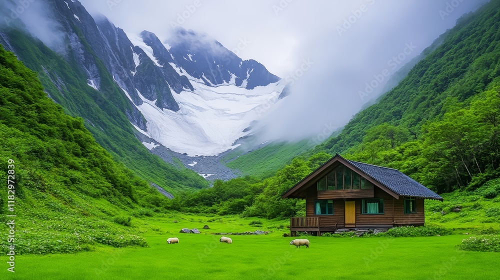 Serene Mountain Cabin with Grazing Sheep and Glacial View Serene Mountain Cabin with Grazing Sheep and Glacial View