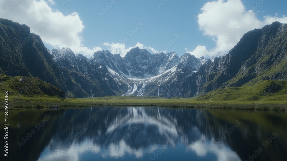 Fototapeta premium Serene Mountain Lake Reflection in Majestic Peaks