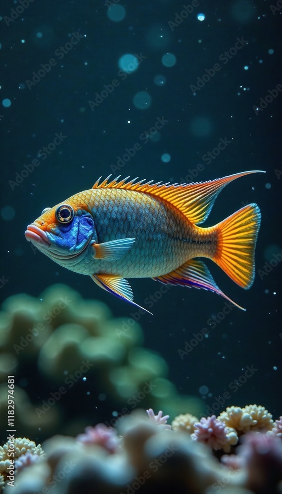 Trucha con escamas iridiscentes en la superficie del agua, peces tropicales, peces colores, fauna acu?tica Trucha con escamas iridiscentes en la superficie del agua, peces tropicales, peces colores, fauna acu?tica