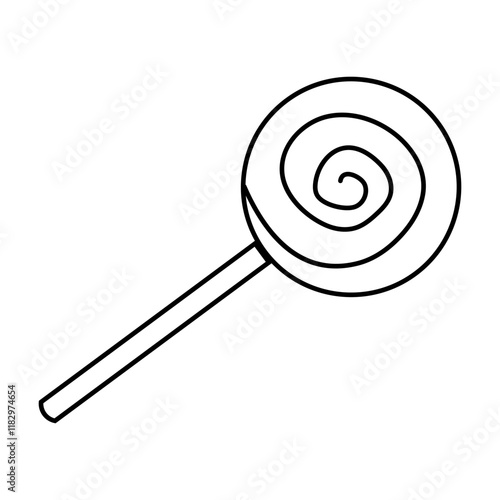 Colorful lollipop with a spiral design resting on a plain background