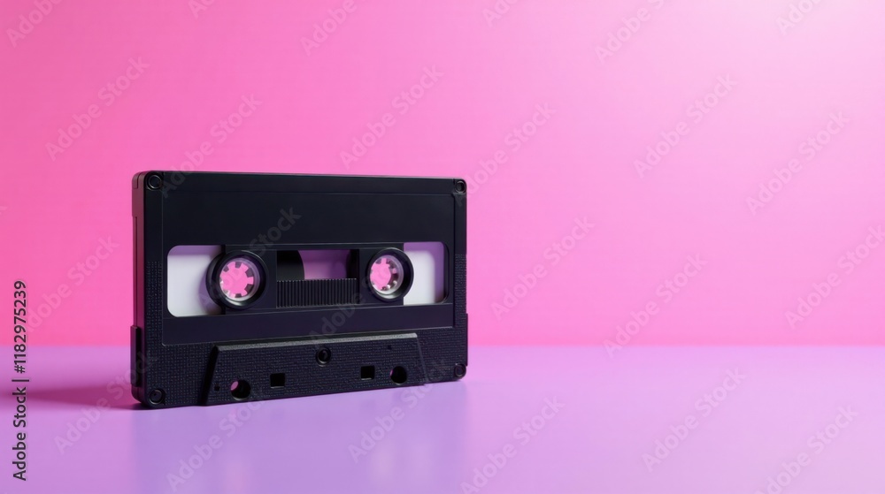 Fototapeta premium Retro Audio Cassette on Pink and Purple Background