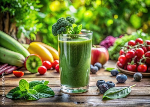 Green Smoothie Recipe: Vibrant Healthy Drink with Fruits & Vegetables - Double Exposure Photography photo