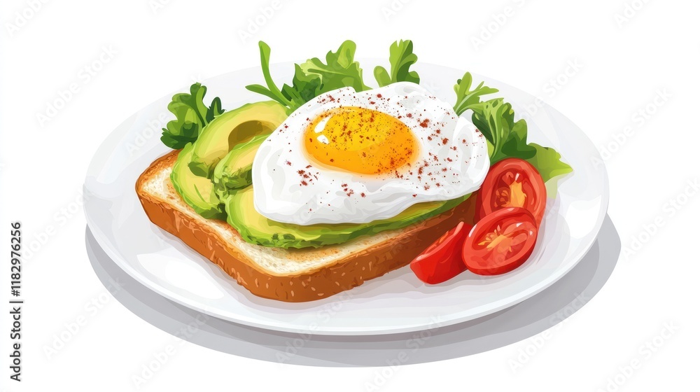 Delicious Avocado Toast with Fried Egg and Tomatoes Delicious Avocado Toast with Fried Egg and Tomatoes