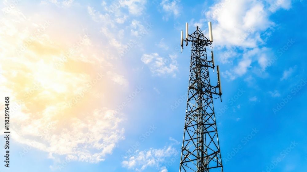 Telecommunication Tower Against a Bright Blue Sky Telecommunication Tower Against a Bright Blue Sky