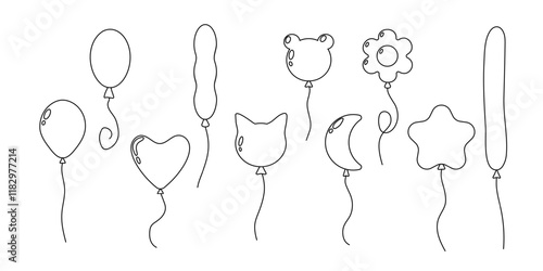 Fun outline drawings of various balloons in different shapes and designs for events or celebrations