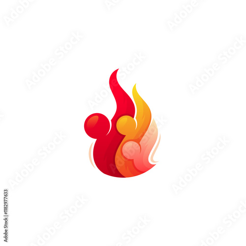 Abstract family care logo with fire design combination, red