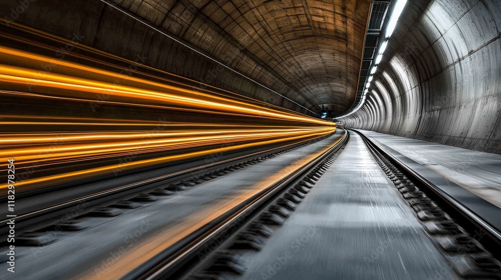 Obraz premium Speed and Motion Blur of Train in Tunnel