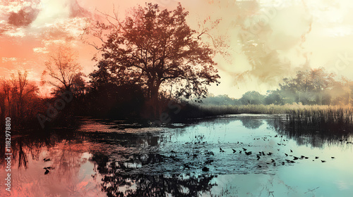 Sabattier effect pseudo solarization partially reversing the ima. Riversong. Illustration