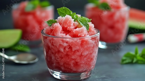 Refreshing watermelon granita served in chilled glasses
