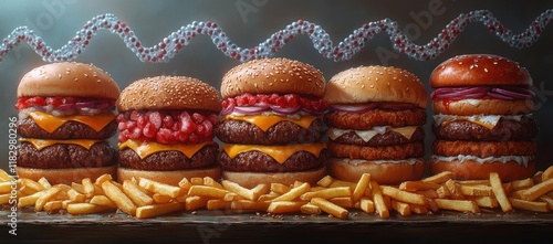 Fast Food Impact on Obesity Genetics with DNA Strand Envisioning Health and Indulgence photo