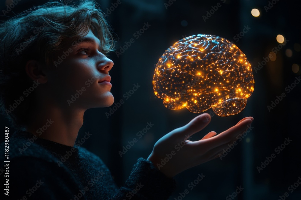 Naklejka premium Young woman holding a glowing digital globe