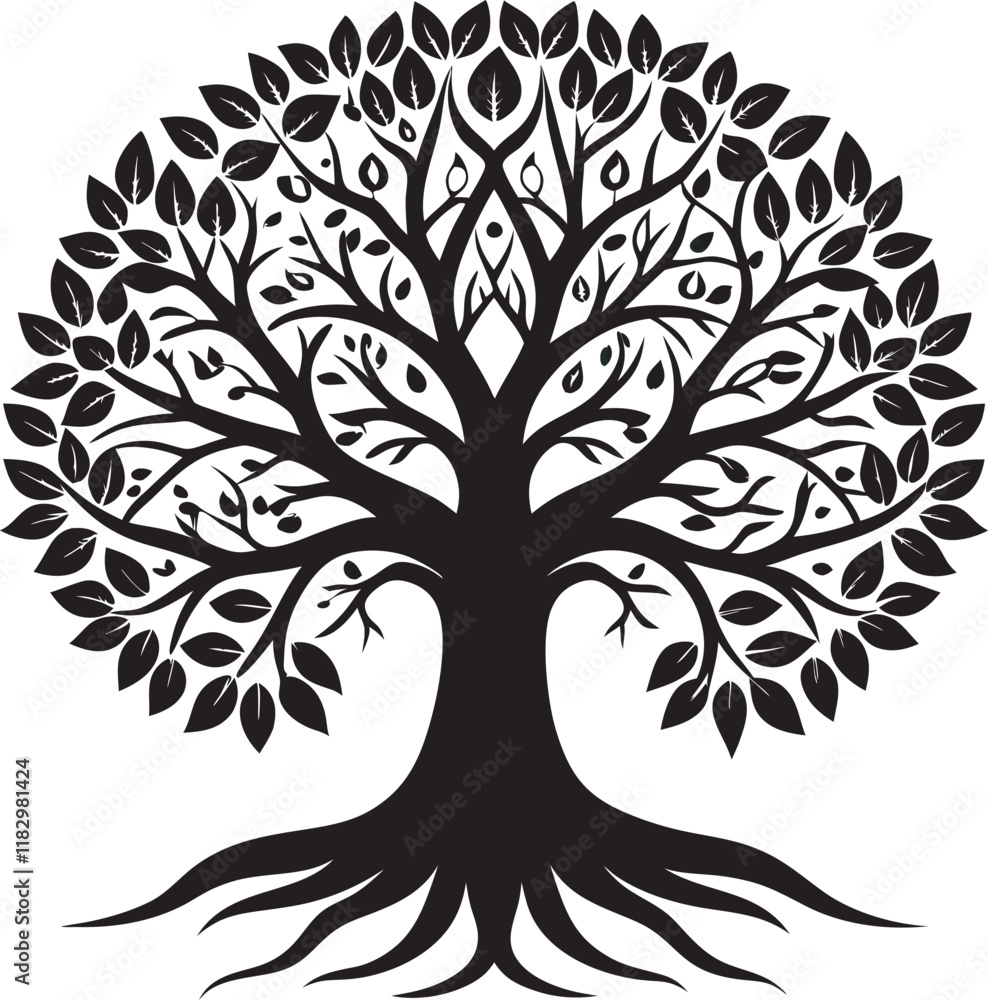 Obraz premium Elegant Tree of Life Silhouette with Intricate Branches and Leaves